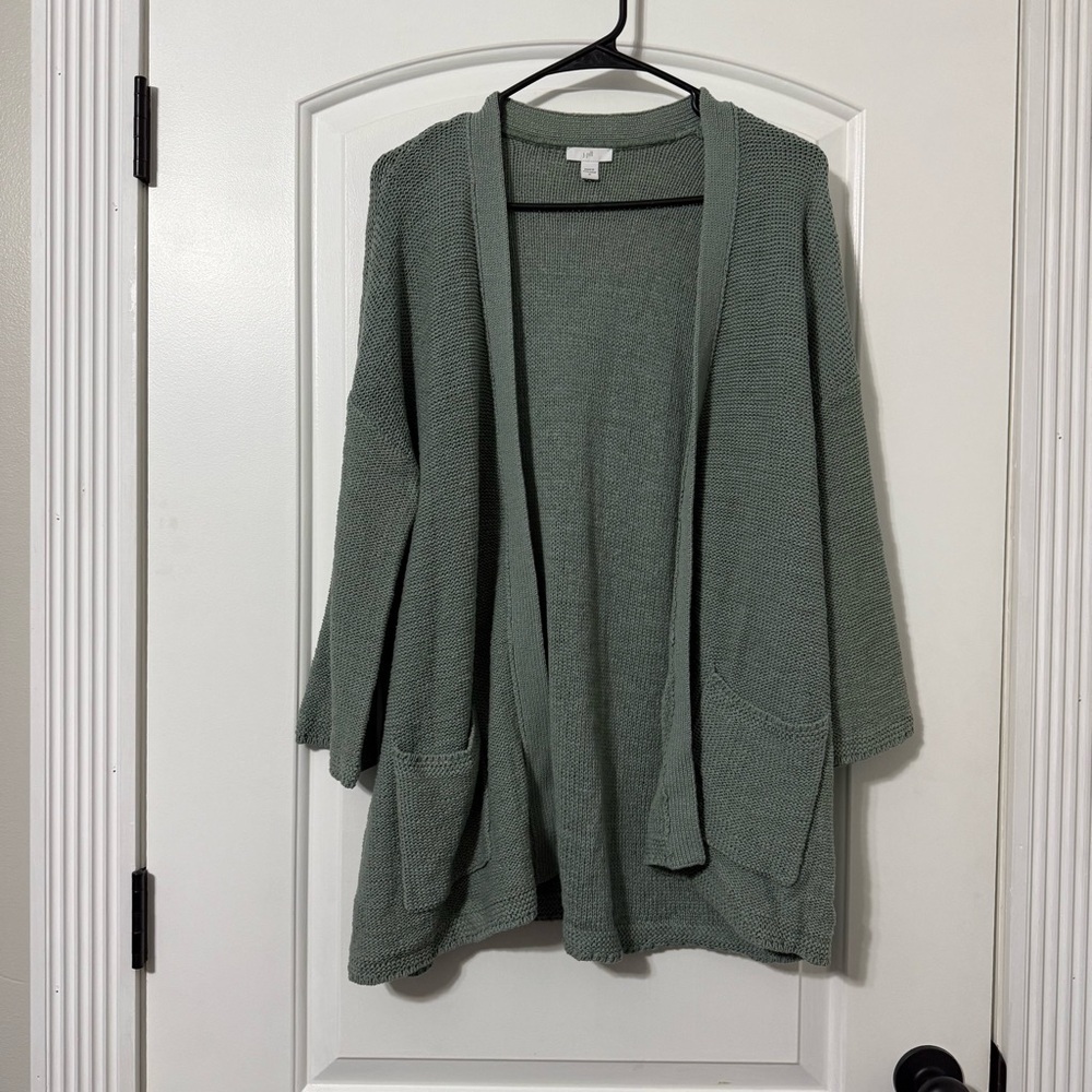J Jill Sage Brush Knit Cardigan Women’s Size Medium Pockets Fall